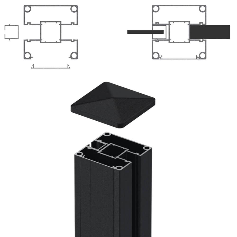 1.8m Mid Post - 5mm Laser Screen/Board Other Side - Black Sand Matt(2500mm O/A) 