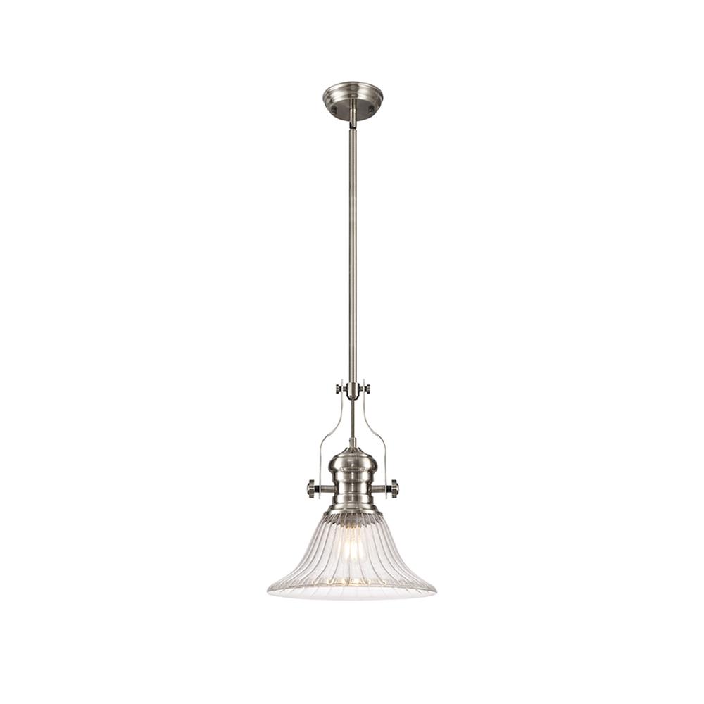 Luxuria Serena Single Pendant Light E27 30cm Bell Glass Satin Nickel / Clear