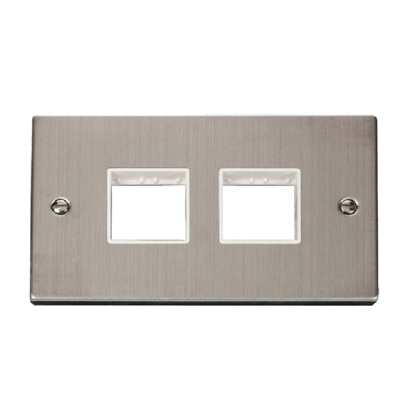 Click Deco 2 Gang Plate 2 x 2 Aperture Unfurnished Plate Stainless Steel White Inserts