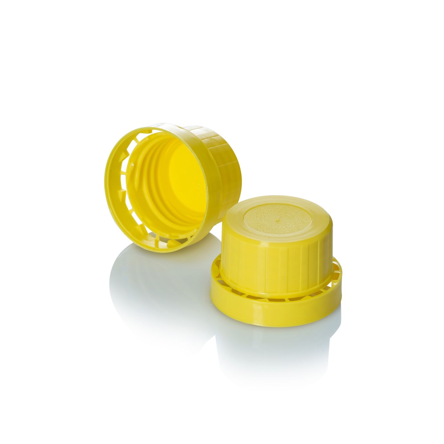 Stockists Of 32/415 Yellow Tamper Evident Screw Cap - Ribbed