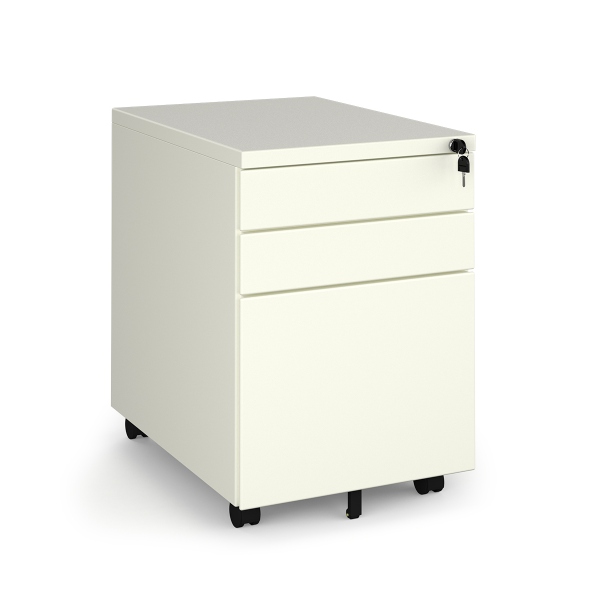 Steel 3 Drawer Wide Mobile Pedestal - White