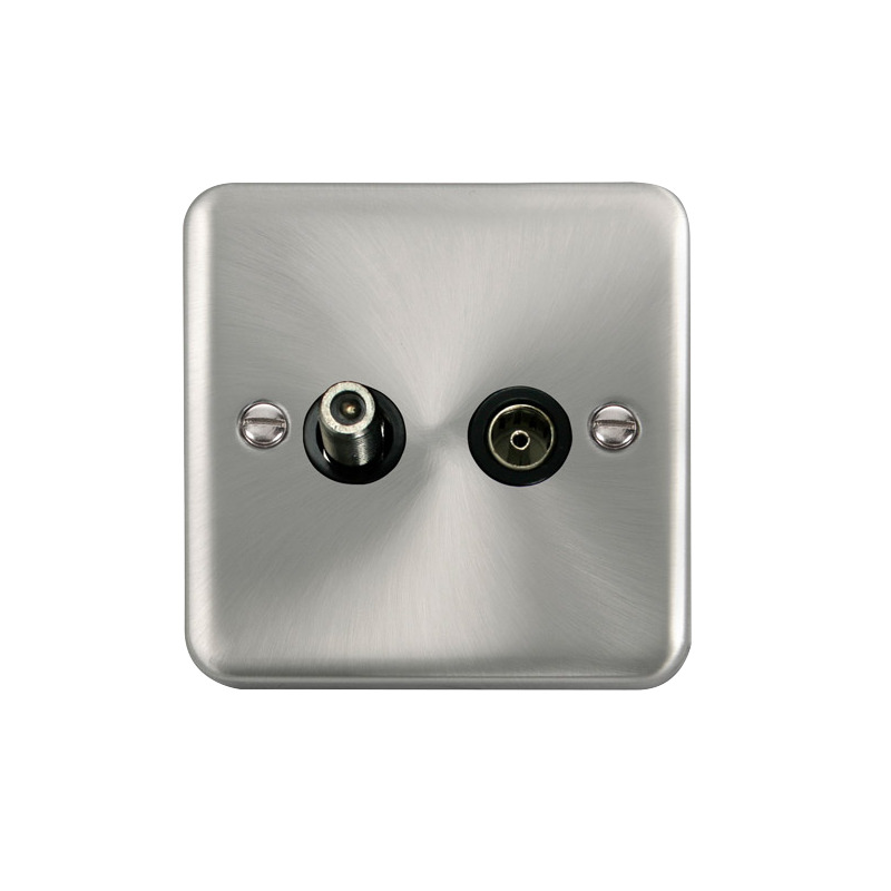 Click Deco Plus Twin Non-Isolated Satellite & Non-Isolated Coaxial Outlet Satin Chrome Black Inserts