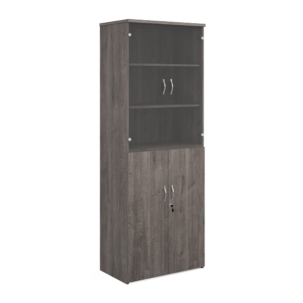 Universal Combination Unit with Glass Upper Doors and 5 Shelves - Grey Oak