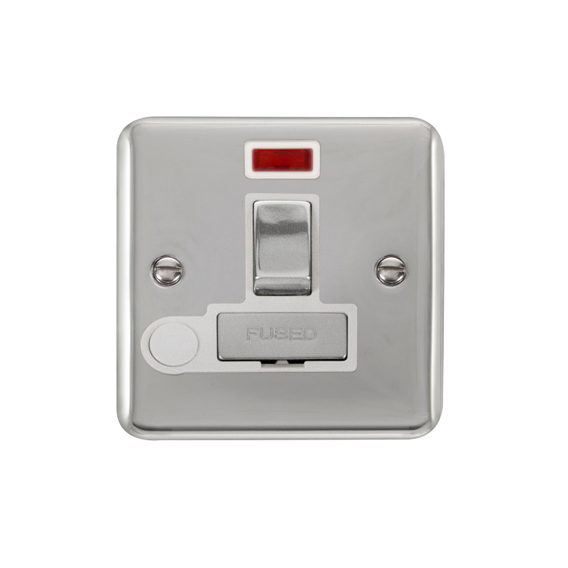 Click Deco Plus Switched Fused Spur Polished Chrome White Inserts Neon Light + Flex Outlet