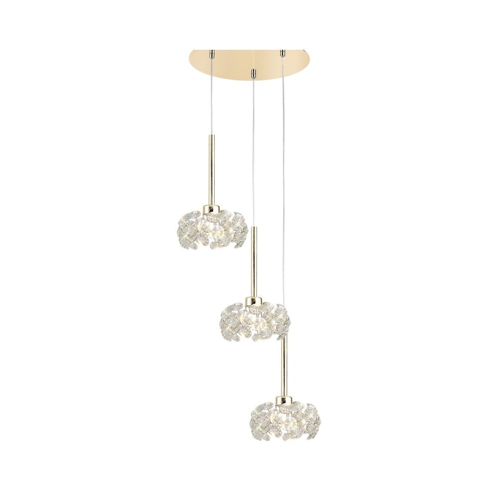 Luxuria Paramount 37cm 3 Light G9 2m Round Pendant With French Gold And Crystal Shade