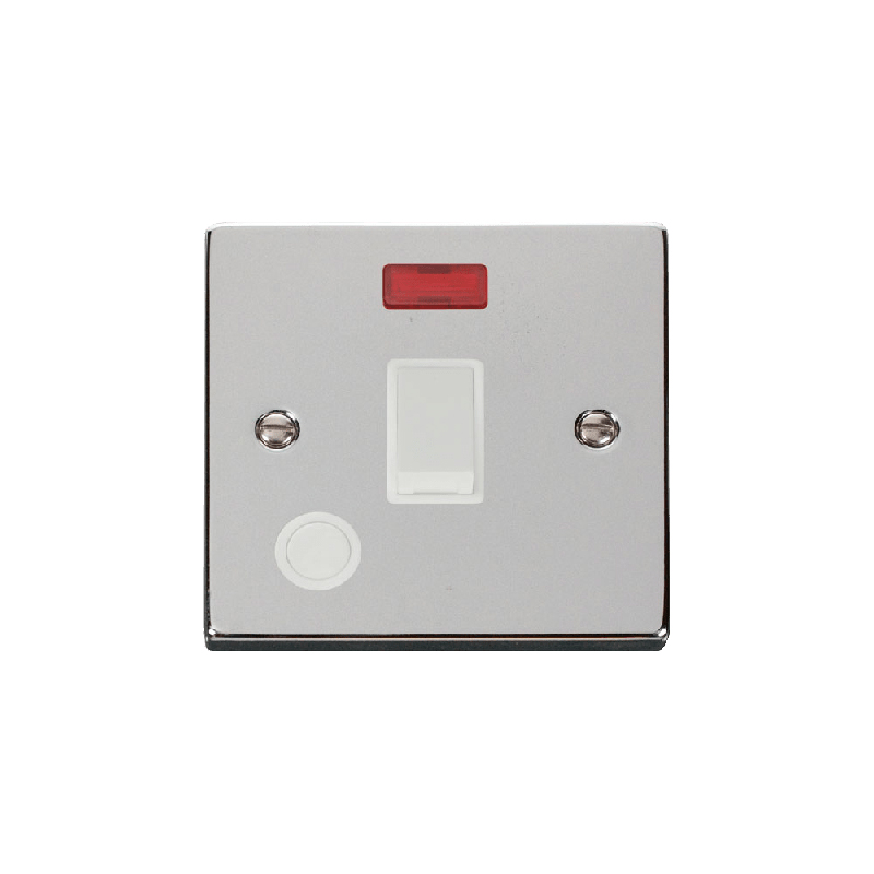 Click Deco 20A 1 Gang DP Switch with Flex Outlet and Neon Polished Chrome Insert White