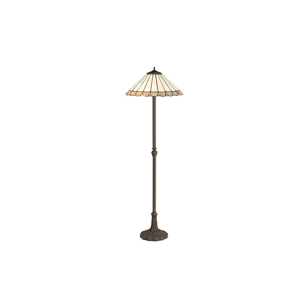 Luxuria Sleek 2 Light Leaf Design Floor Lamp E27 With 40cm Tiffany Shade Grey/Cream/Crystal/Aged Antique Brass