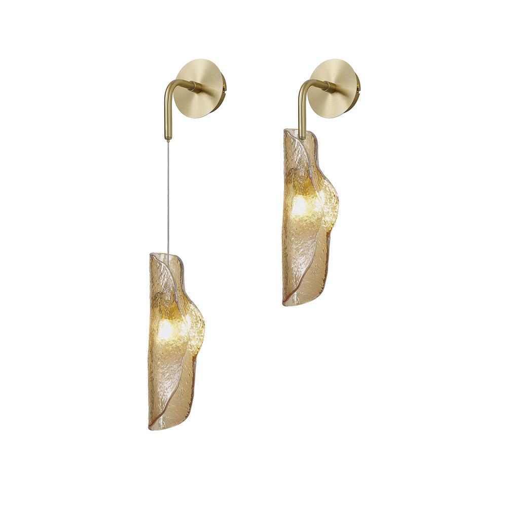 Luxuria Holmes Wall Light 1xG9 Brass/Polished Chrome & Cognac Glass