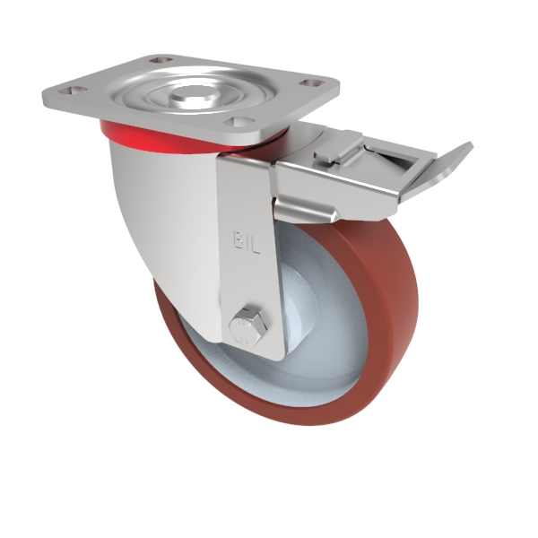 Polyurethane Nylon Plate Swivel Castor Brake 160mm 600kg Load