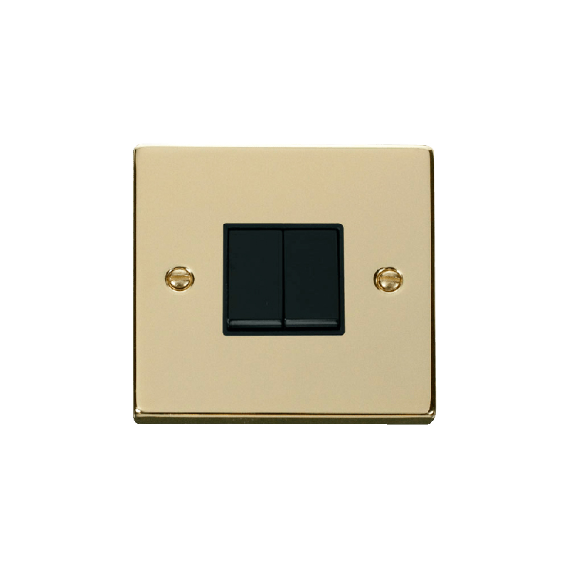 Click Deco 2 Gang 2 Way 10AX Switch Polished Brass Black Inserts