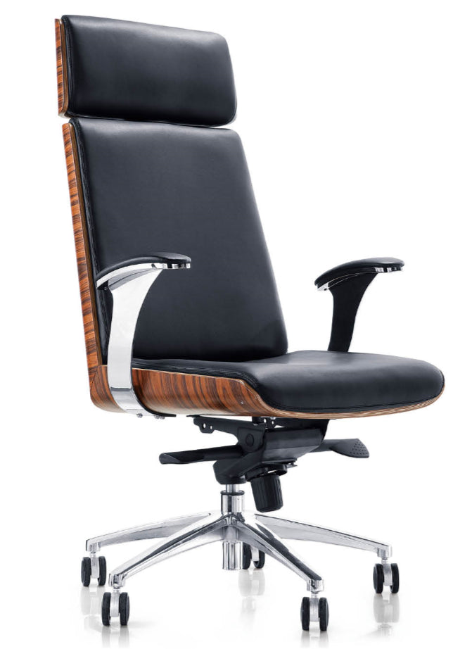 Providers Of Black Leather Executive Office Chair with Walnut Veneer Shell - YS1205A Huddersfield