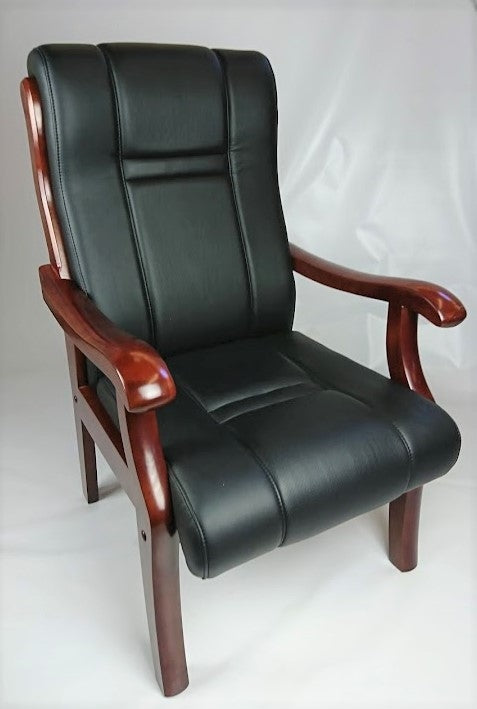 Senato CHA-WS922 Visitor Chair Black Leather with Mahogany Arms