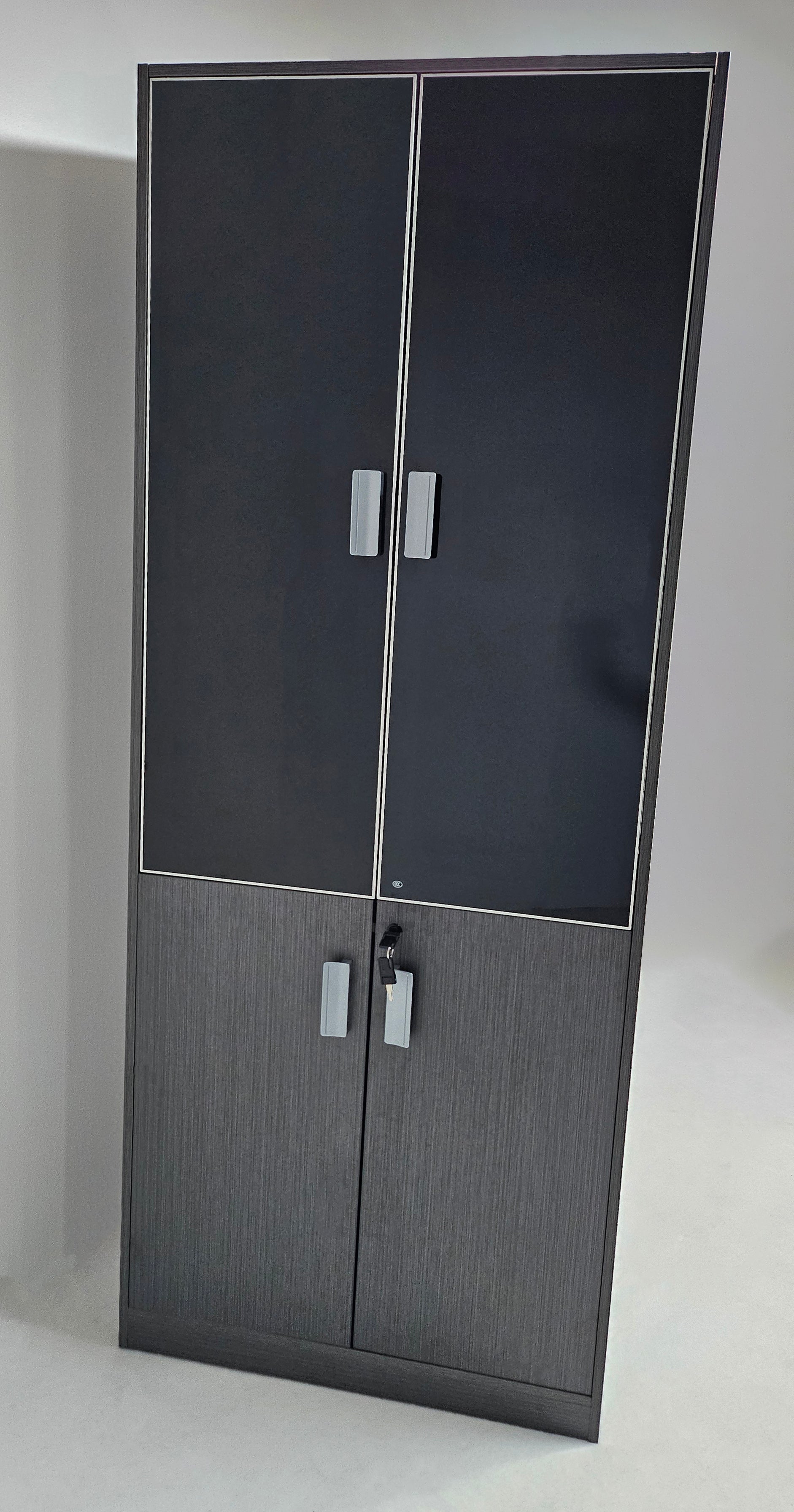 Suppliers Of Modern Grey Oak Melamine Two Door Bookcase with Black Glass Doors - 800mm - WKO-S0408 North Yourkshire