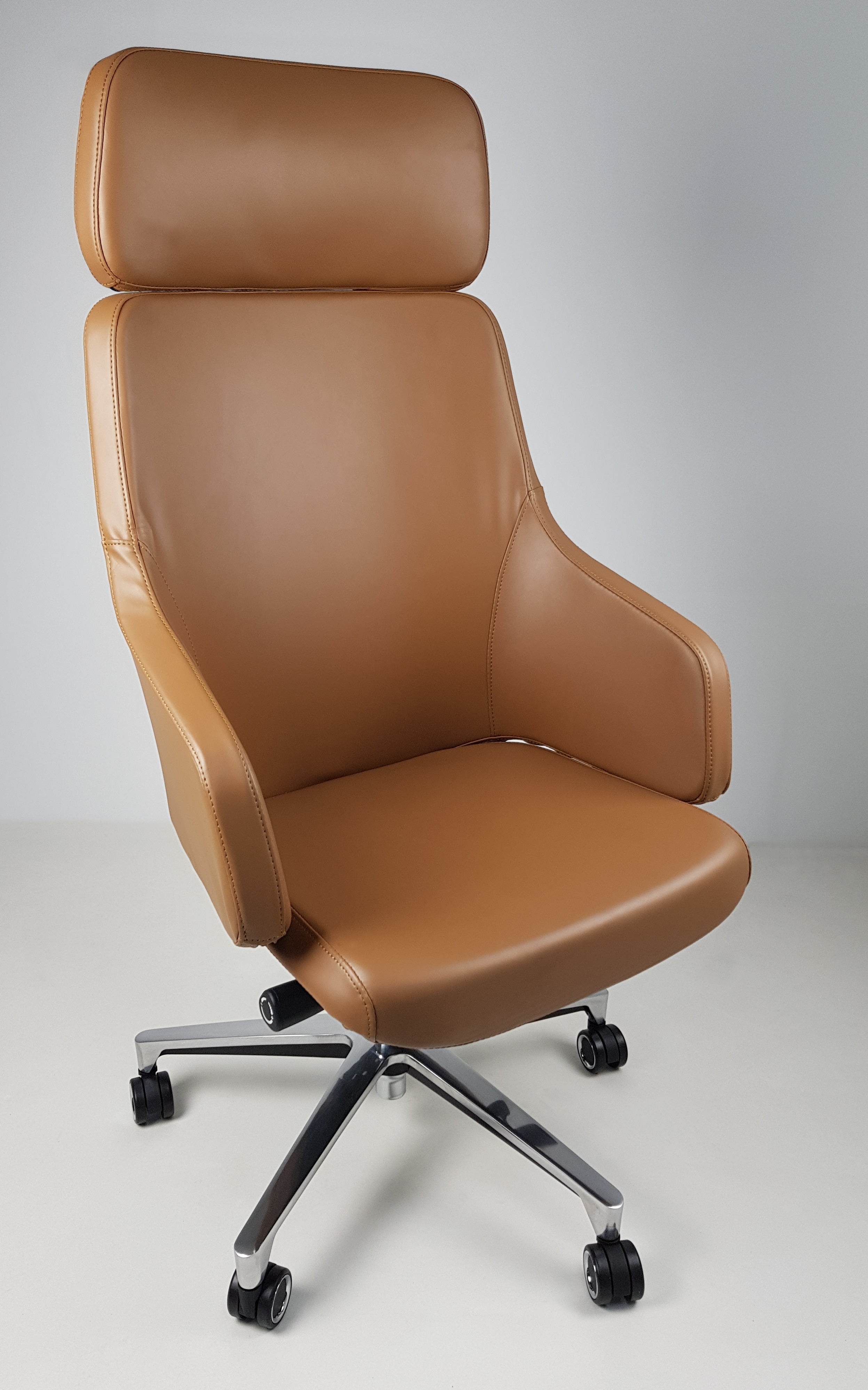 High Back Tan Leather Executive Office Chair with Seat Slide - CHA-1823A UK