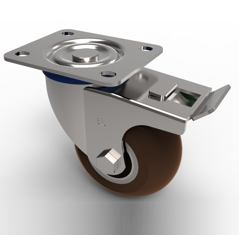 Ergonomic Polyurethane Plate Swivel Castor Brake 125mm 450kg Load