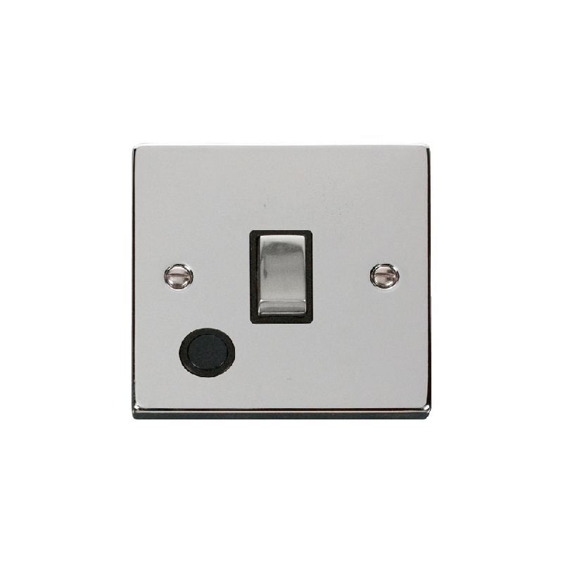 Click Deco 20A 1 Gang DP 'Ingot' Switch With Flex Outlet Polished Chrome Insert Black