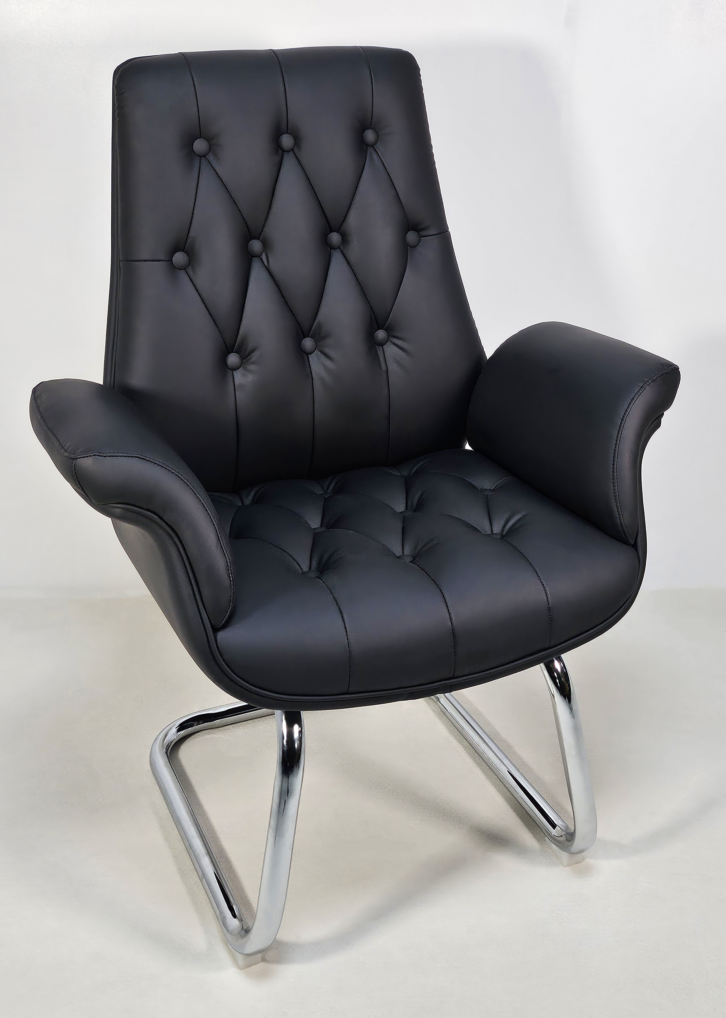 Luxury Medium Back Black Leather Executive Chesterfield Visitor Chair - 2302C North Yourkshire