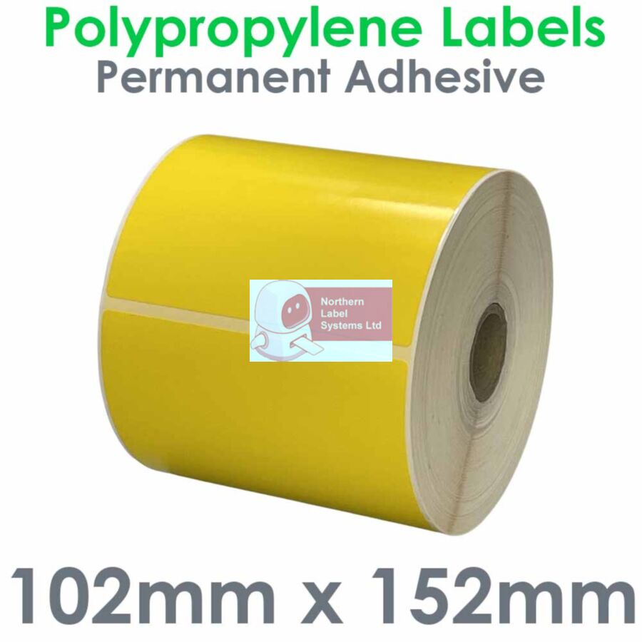 102152GPNPY1-500, 102mm x 152mm YELLOW Polypropylene Label, Permanent Adhesive, FOR SMALL DESKTOP LABEL PRINTERS