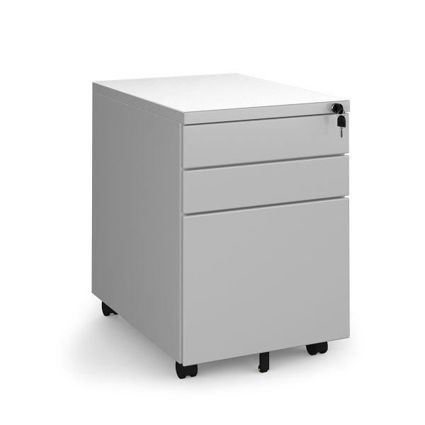 Steel 3 Drawer Wide Mobile Pedestal - Silver