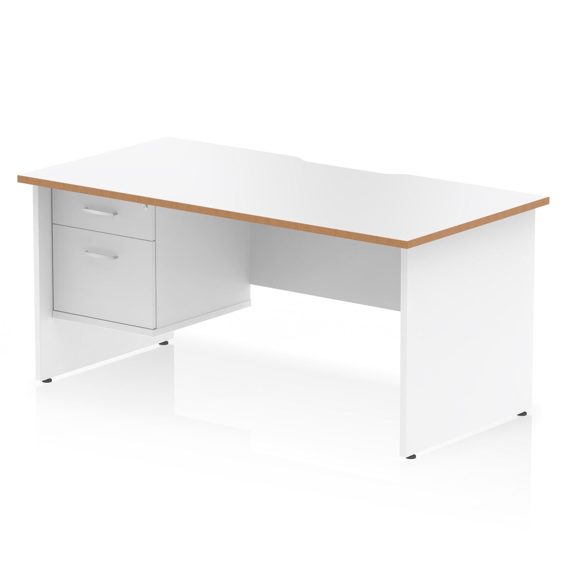 Suppliers Of Impulse Scalloped Edge Panel End Straight Desk With Single Fixed Pedestal - 1600mm - Multiple Colour Options UK