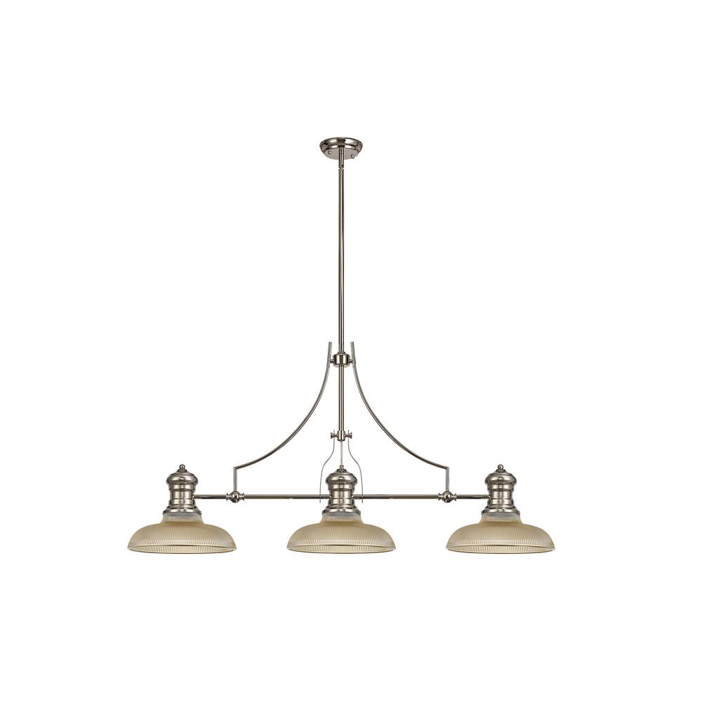 Luxuria Serena 3 Light Linear Pendant E27 With 30cm Round Glass Shade Polished Nickel Amber