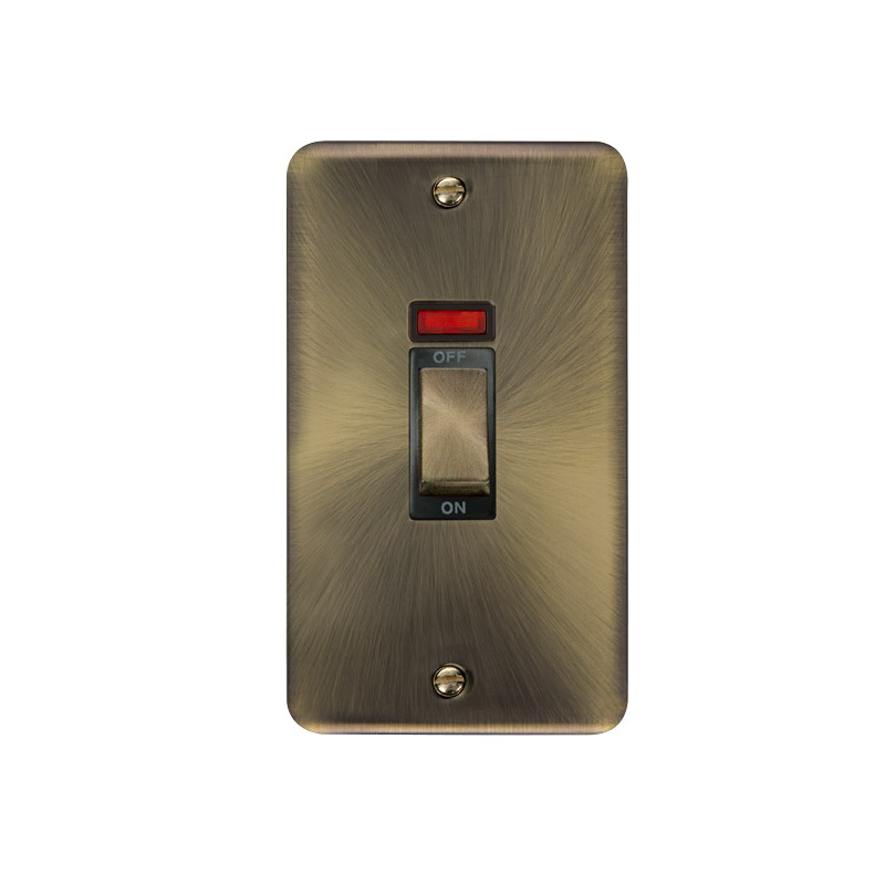 Click Deco Plus Vertical Cooker Switch Antique Brass Black Inserts Neon Light