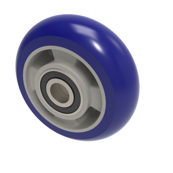 Soft Ergonomic Polyurethane 75 Shore A 125mm Roller Bearing Wheel 350kg Load