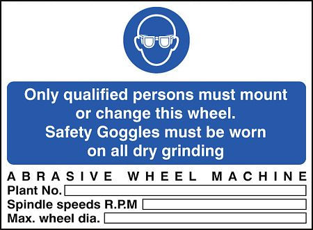 Abrasive wheel machine goggles must be worn