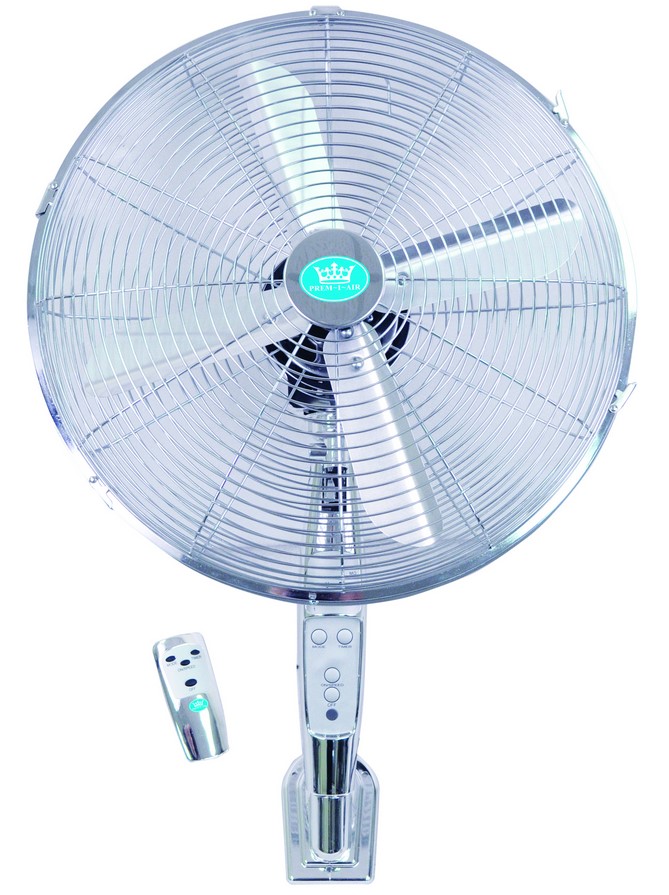EH1574 16" Oscillating chrome wall mount fan.