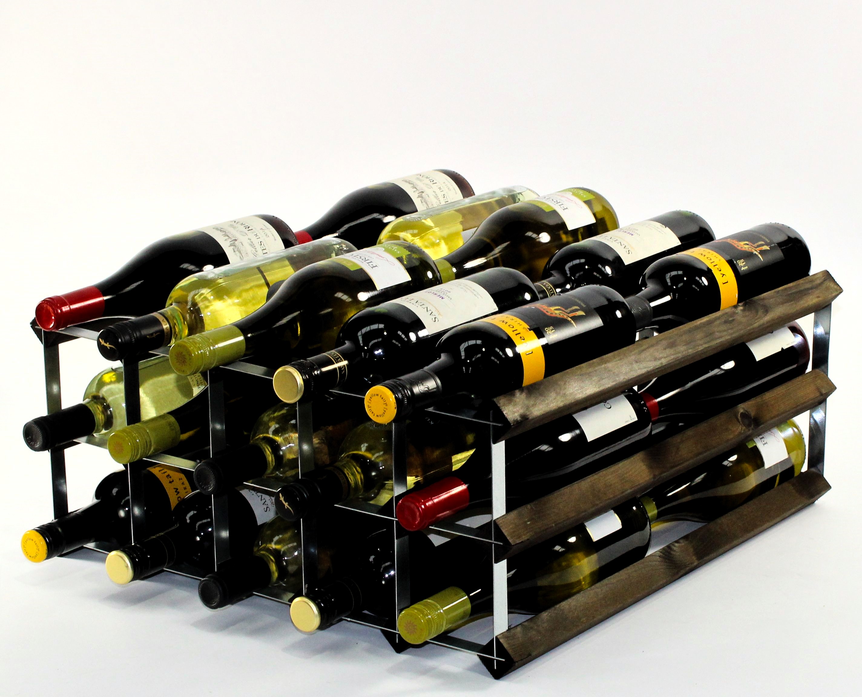 Double depth 30 bottle wine rack - Dark Oak stain wood - Galvanised metal