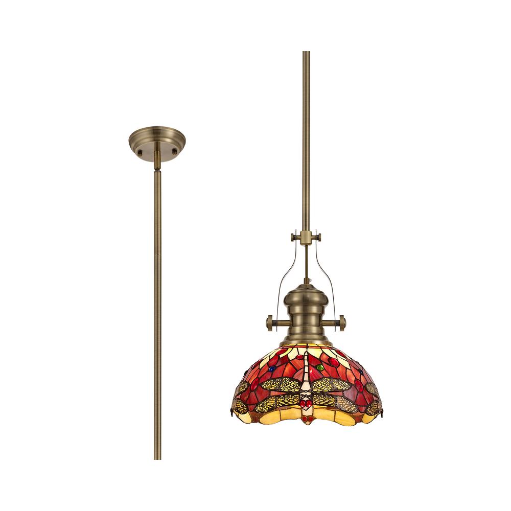 Luxuria Broadway Pendant Light E27 With 30cm Tiffany Shade Antique Brass/Purple/Pink/Crystal