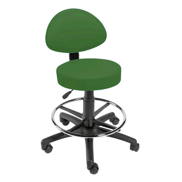 Gas Lift Examination Stool with Back Rest and Foot Ring - Green