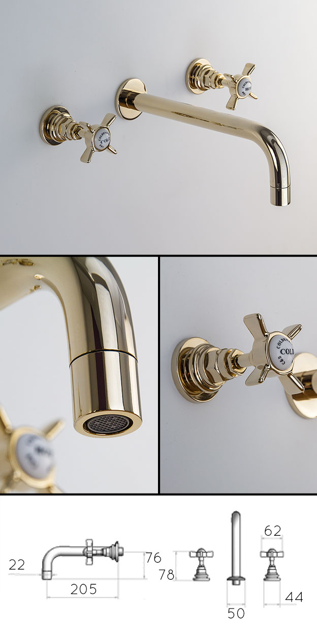 Gold Wall Mounted Basin Taps (43DD)