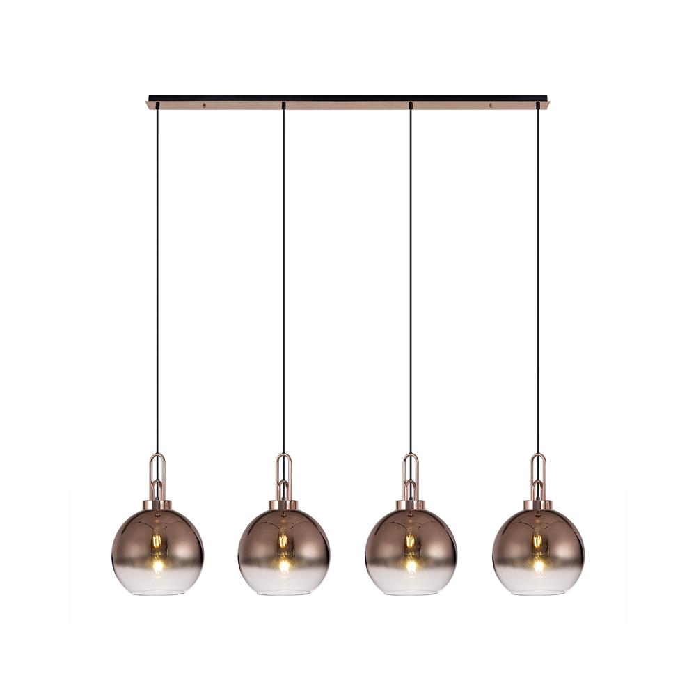 Luxuria Kennith Linear 4 Light Pendant E27 With 30cm Globe Glass Copper/Clear Copper/Matt Black