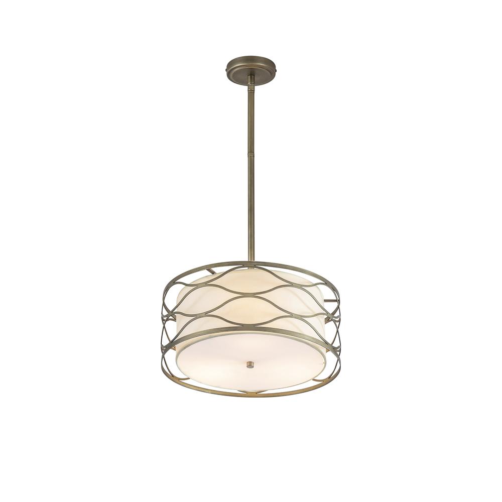 Luxuria Mirador 40.5cm Pendant / Convertible To Semi Flush 3 Light E14 Aged Gold / Cream Fabric Shade