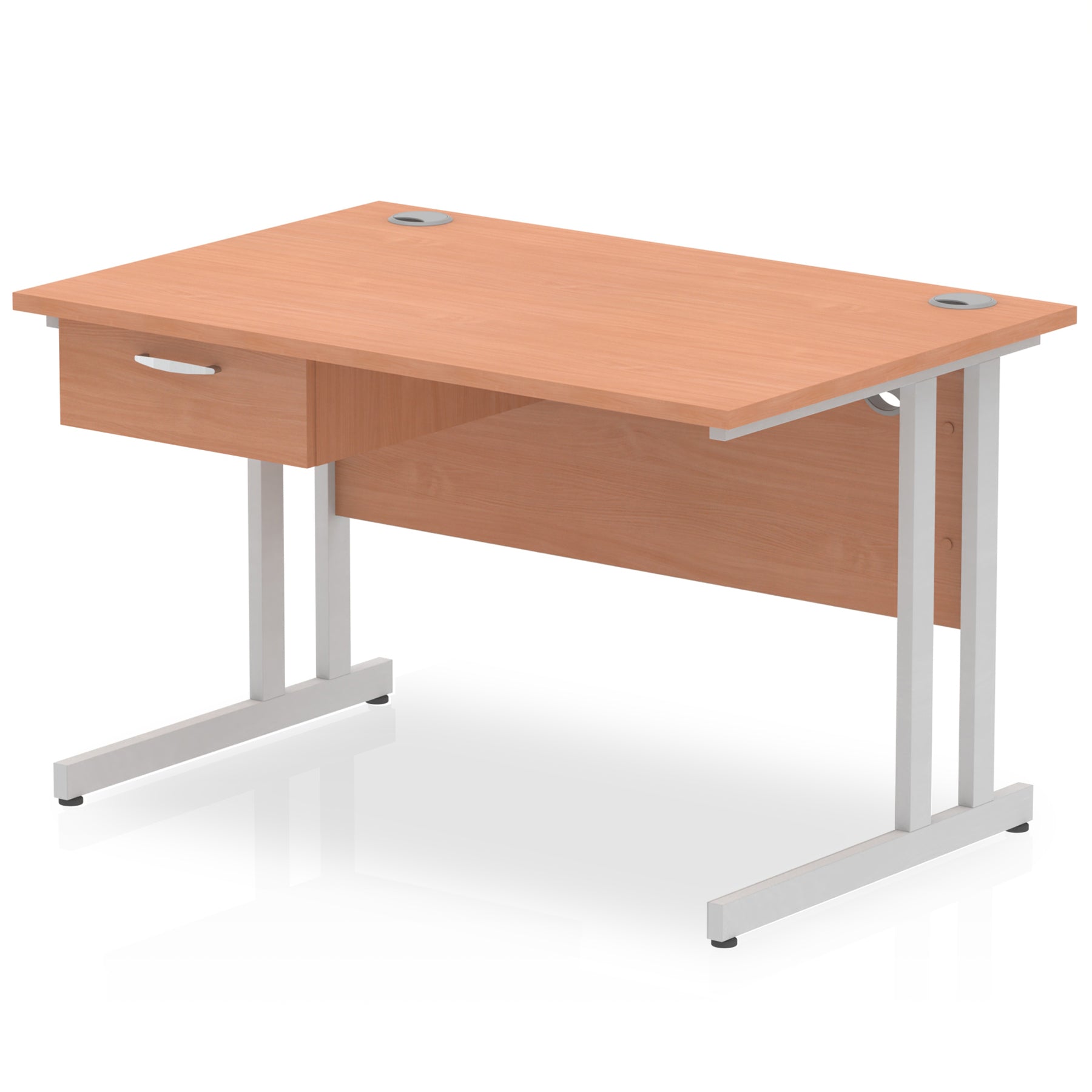Specialising In Impulse Cantilever Straight Desk Silver Frame With Single One Drawer Fixed Pedestal - 1200mm, 1400mm, 1600mm or 1800mm - Multiple Colour Options North Yourkshire