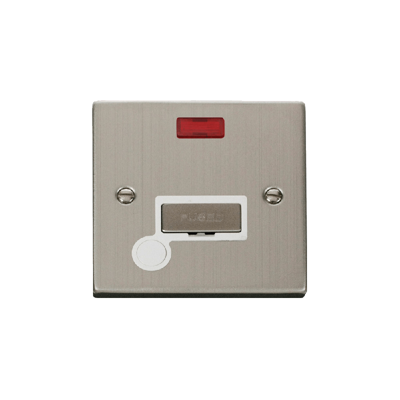 Click Deco 13A Fused 'Ingot' Connection Unit With Flex Outlet & Neon Stainless Steel Insert White