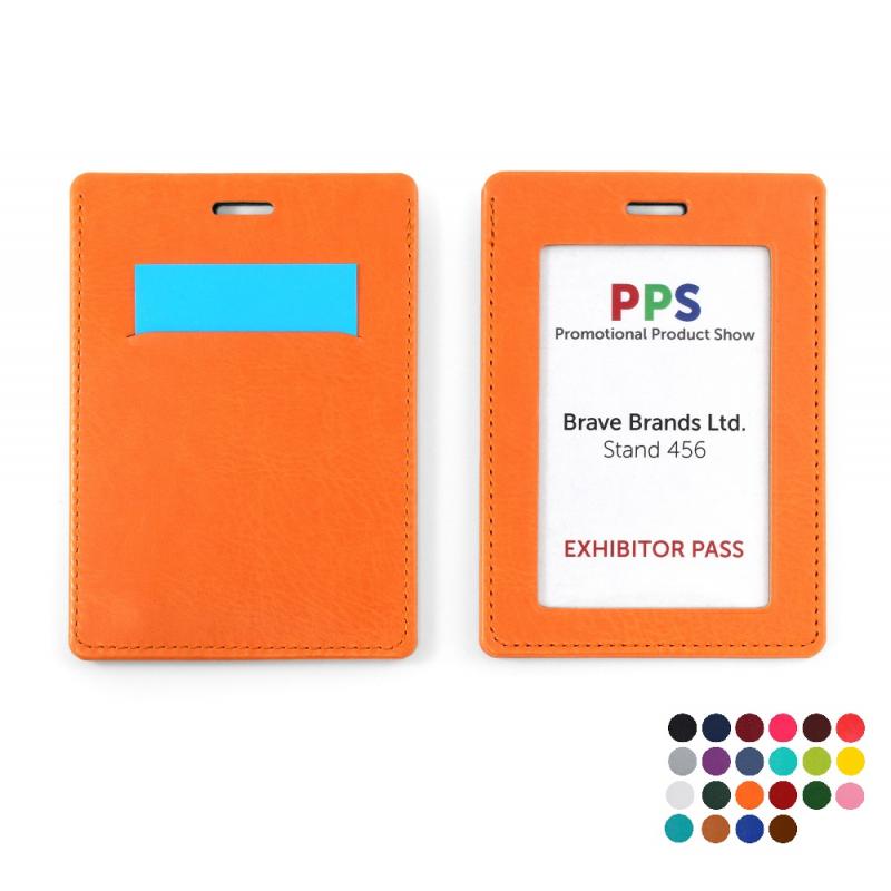 PU  Landscape ID Card Holder for a Lanyard or Clip