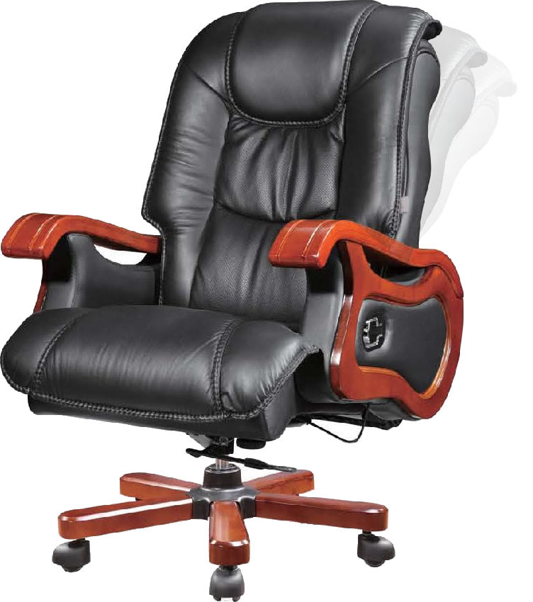 Luxury Black Leather Reclining Office Chair with Walnut Arms - CHA-B113-B Near Me