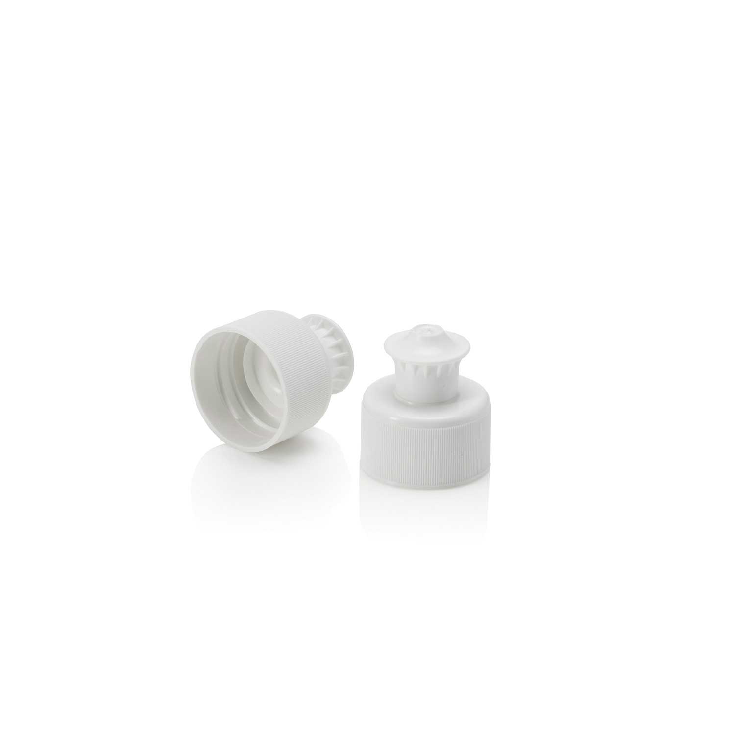 Stockists Of 28&#47;410 White Push Pull Cap &#45; Fine Ribbed
