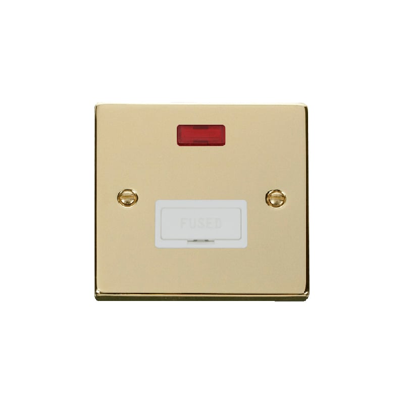 Click Deco 13A Fused Connection Unit With Neon Polished Brass Insert White