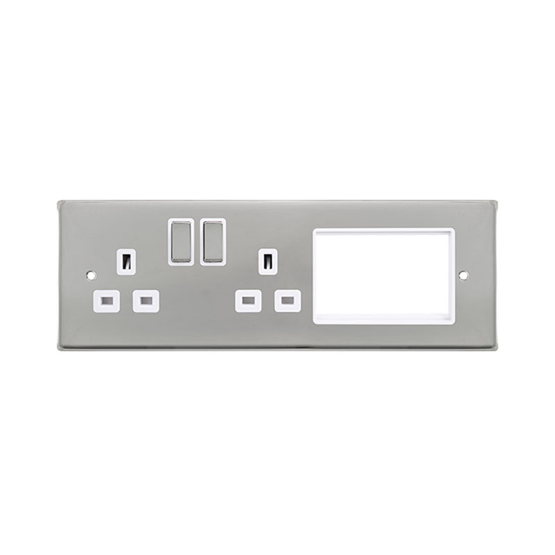 Click New Media 2 x 13A DP Switched Socket Outlets Front Plate Chrome With Insert White