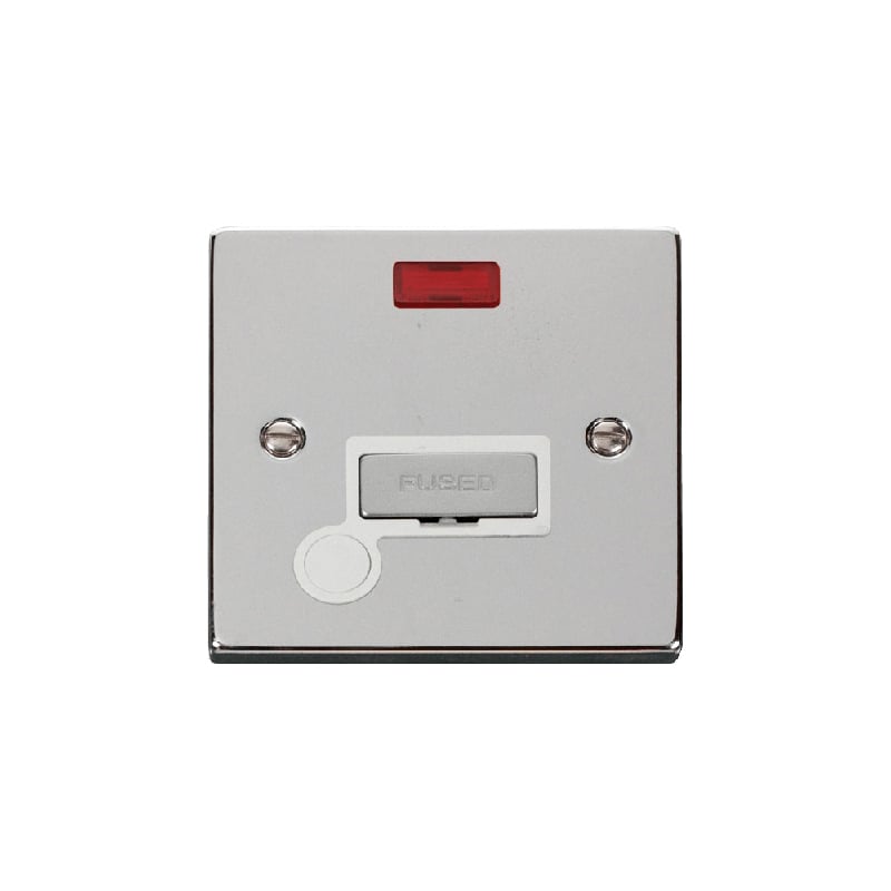 Click Deco 13A Fused 'Ingot' Connection Unit With Flex Outlet & Neon Polished Chrome Insert White