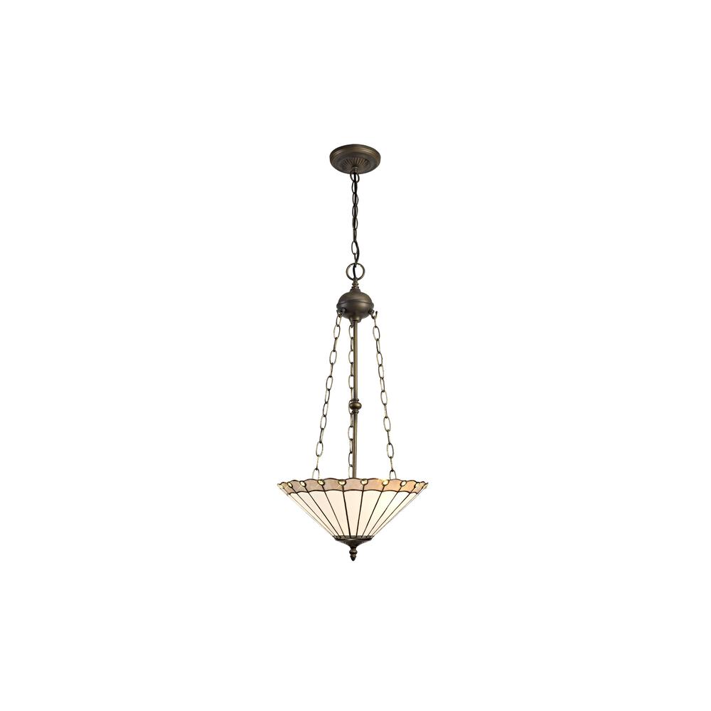 Luxuria Sleek 40.5cm 3 Light Uplighter Pendant E27 With 40cm Tiffany Shade Grey/Cream/Crystal/Aged Antique Brass