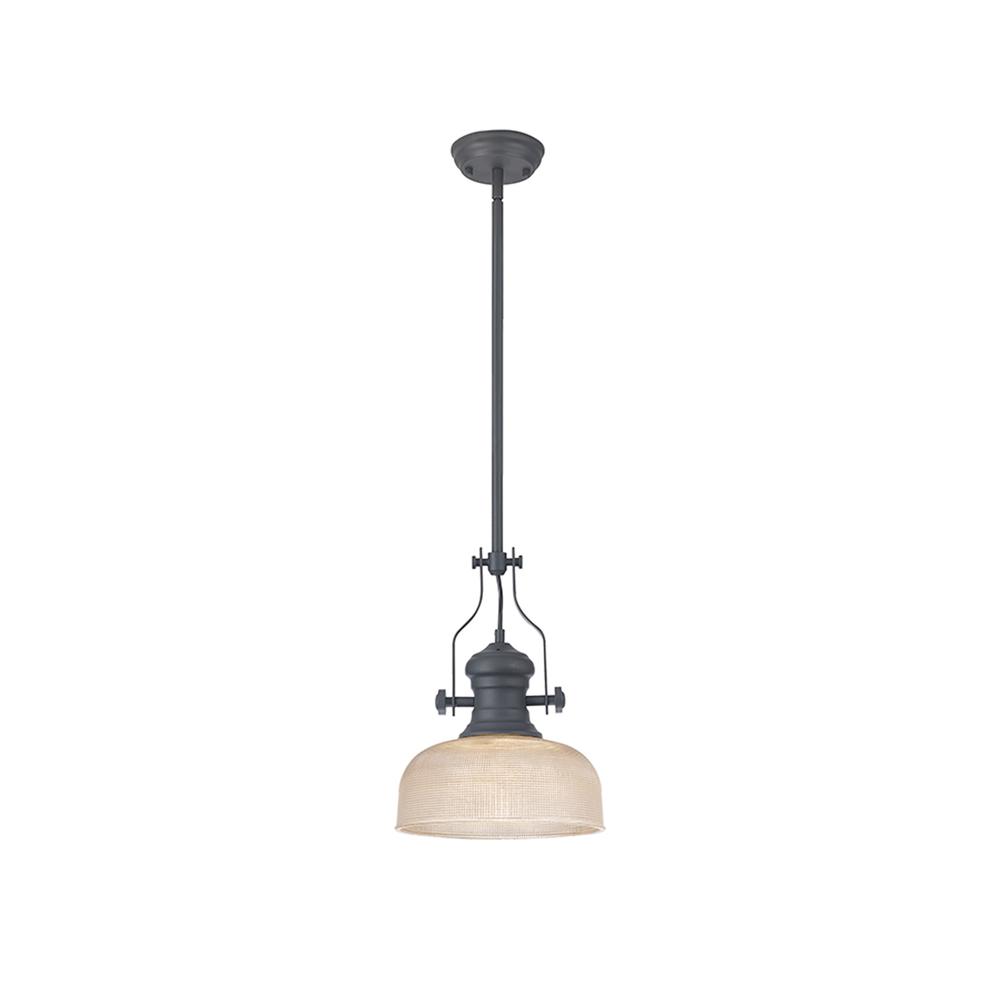 Luxuria Serena Single Pendant Light E27 26.5cm Prismatic Glass Graphite / Clear