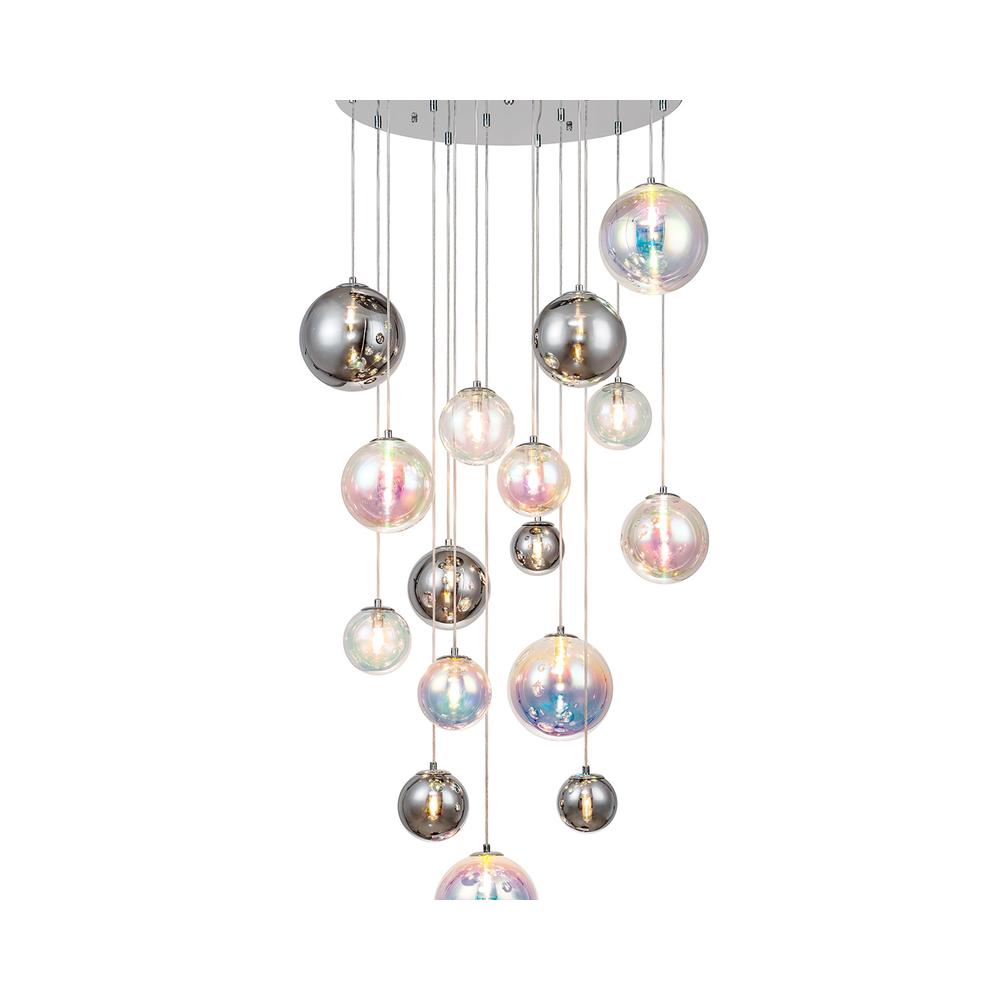 Luxuria Mateo 60cm Pendant 16xG9 Polished Chrome/Iridescent/Chrome Glass