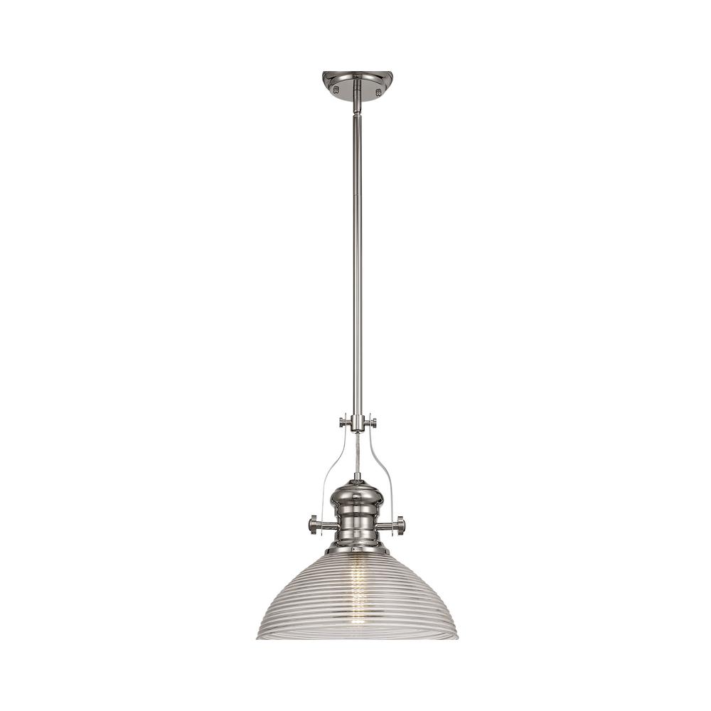 Luxuria Serena Pendant Light E27 With 33.5cm Prismatic Glass Shade Polished Nickel/Clear