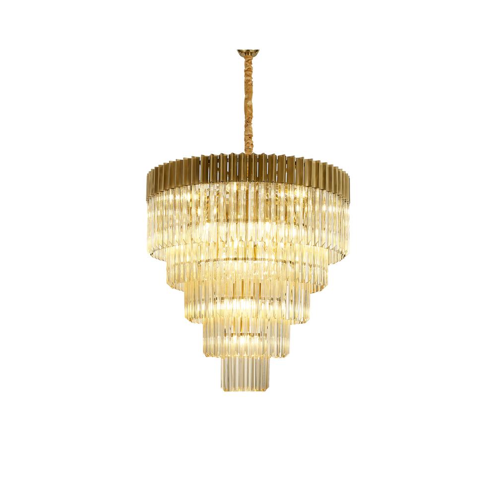 Luxuria Osiris 80cm Pendant Round 5 Tier 19 Light E14 Brass / Cognac Sculpted Glass