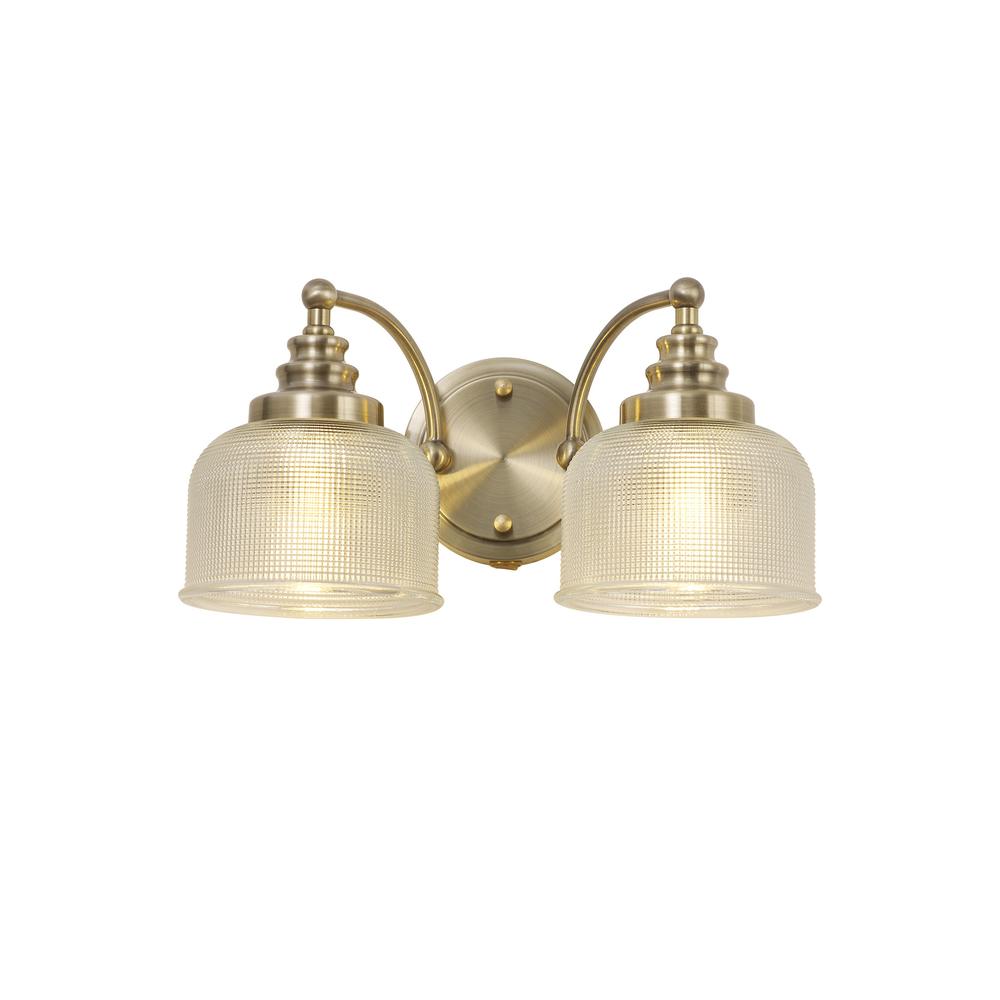 Luxuria Toussenel Switched Wall Light 2 Light E27 Antique Brass/Prismatic Glass