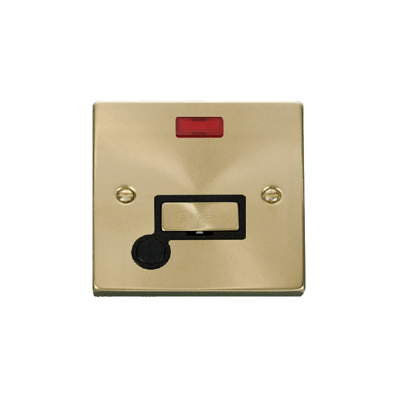 Click Deco 13A Fused 'Ingot' Connection Unit With Flex Outlet & Neon Satin Brass Insert Black